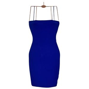 Royal Blue mini spaghetti strap dress ribbed double layer club dress